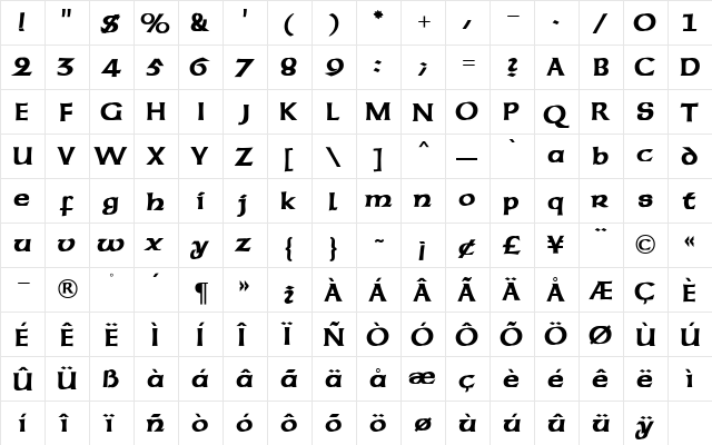 American Uncial MN Regular  glyph index