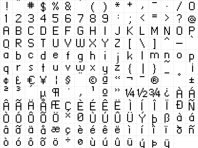 standard 09_55 Regular  glyph index