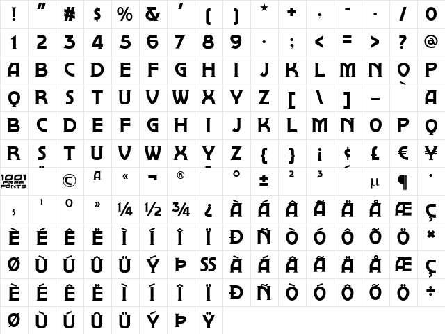 Brownwood NF Regular  glyph index