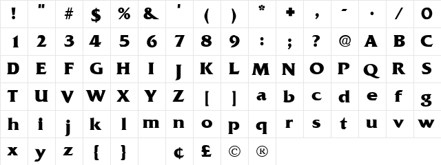 Anticlaire Display SSi Regular  glyph index