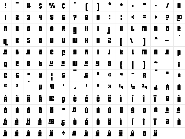 Pinch My Ride Regular  glyph index