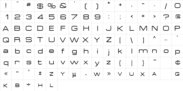 Federation Regular  glyph index