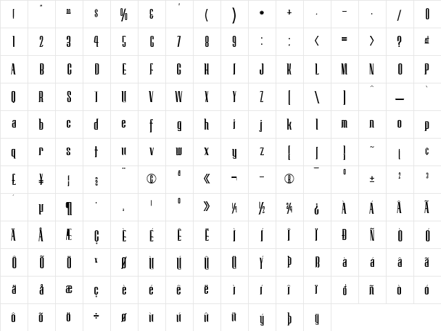 Technique Regular  glyph index