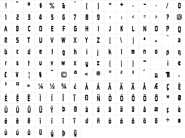 Zekton CdHv Regular  glyph index