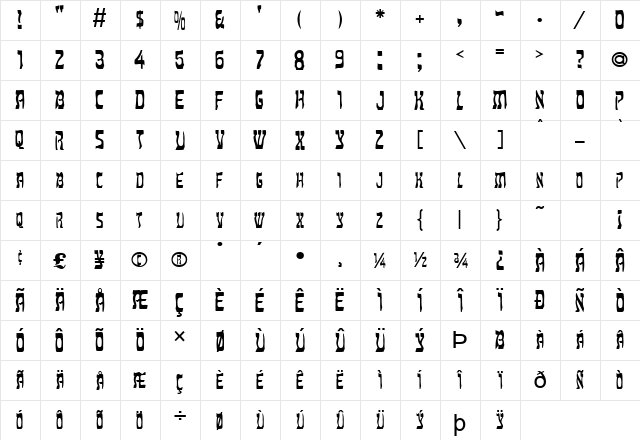 Shalom Normal  glyph index