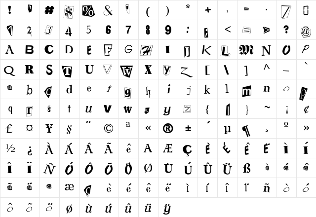 RansomNote Regular  glyph index