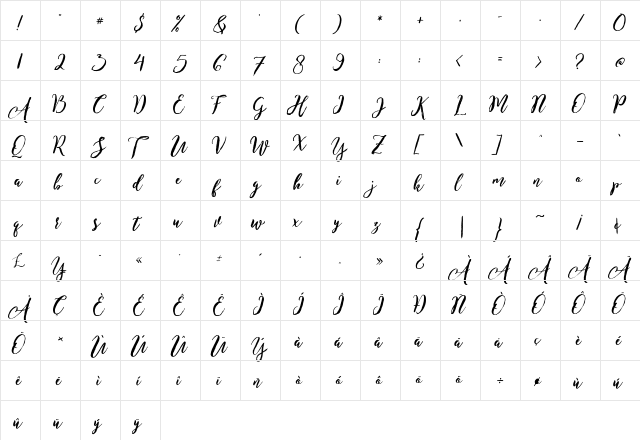 Enchanted Brush Regular  glyph index