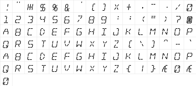 Digital dream Skew Regular  glyph index