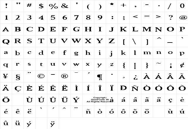 Niew CroMagnon Wide Regular  glyph index