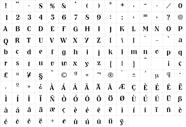 Nashville-Serial-Medium Regular  glyph index