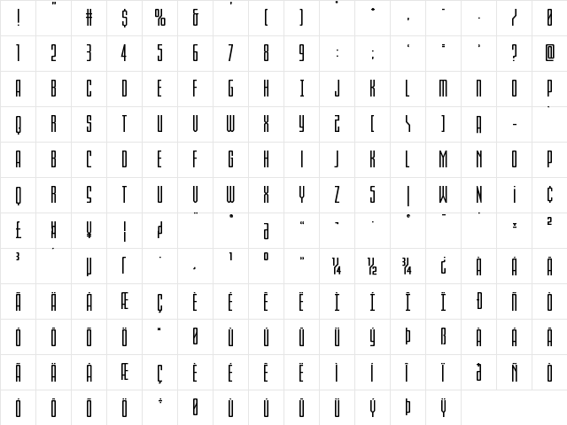 Blue Cobra Expanded Regular  glyph index