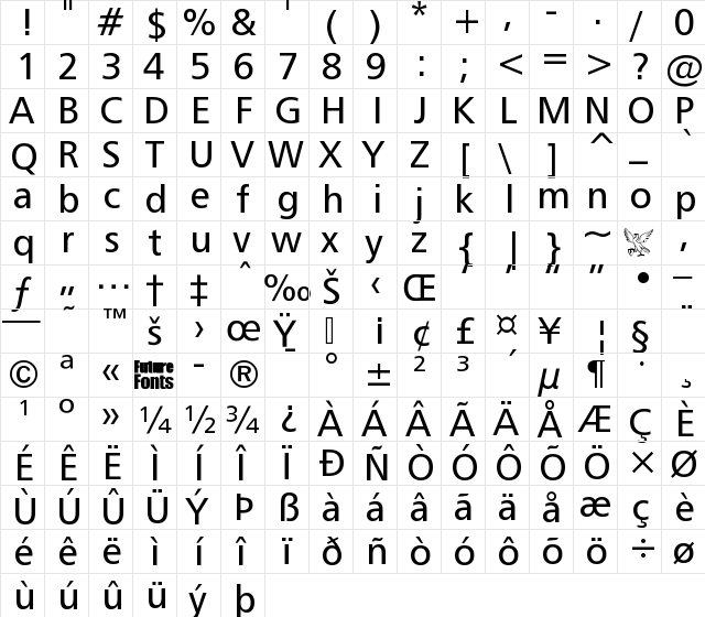 Gibson Bold Regular  glyph index