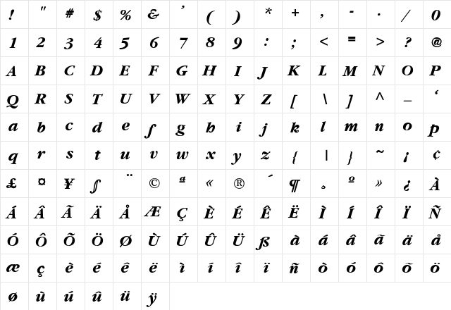 Yearlind-Thin-Italic Regular  glyph index