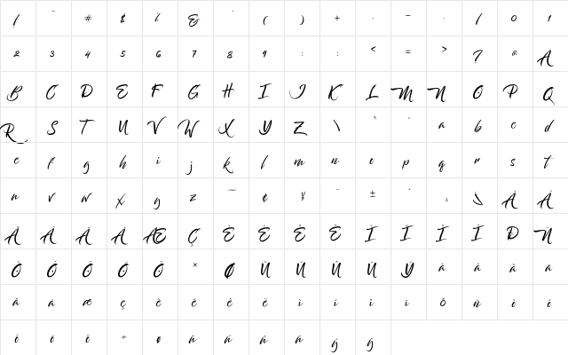 Bantham Regular  glyph index