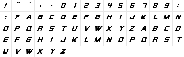 Alien Encounters Solid Bold Italic  glyph index