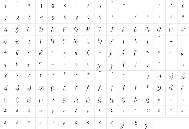 Clara Regular  glyph index