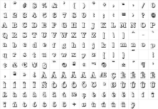 ChristianBeckerShadow-Heavy Regular  glyph index