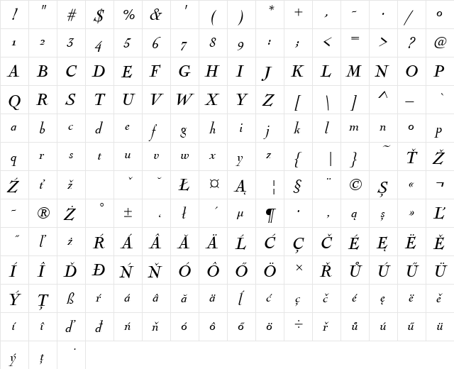 NicolasCocTEEReg Italic  glyph index