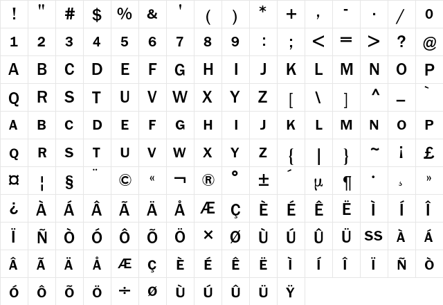 Franklin ITC Expert BQ Regular  glyph index