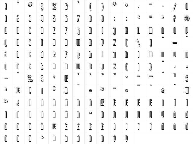 SF Iron Gothic Shaded Regular  glyph index