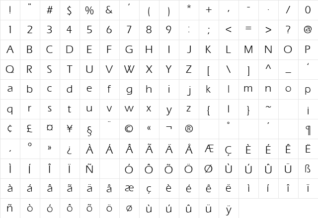 Speedo Book SSi Book  glyph index
