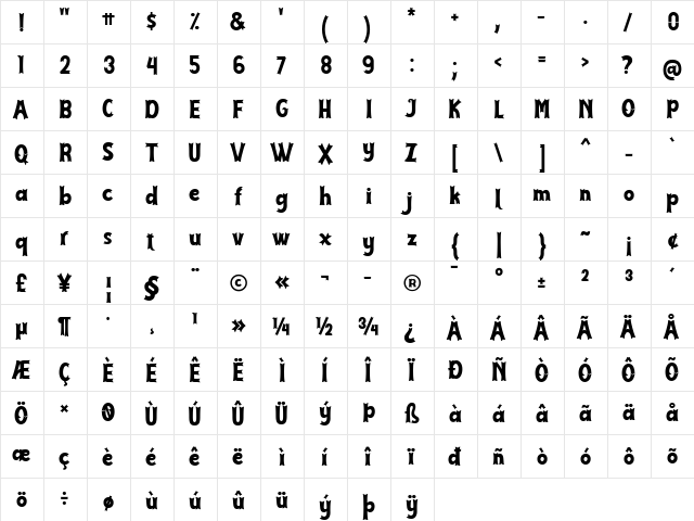 Cirquesa Regular  glyph index