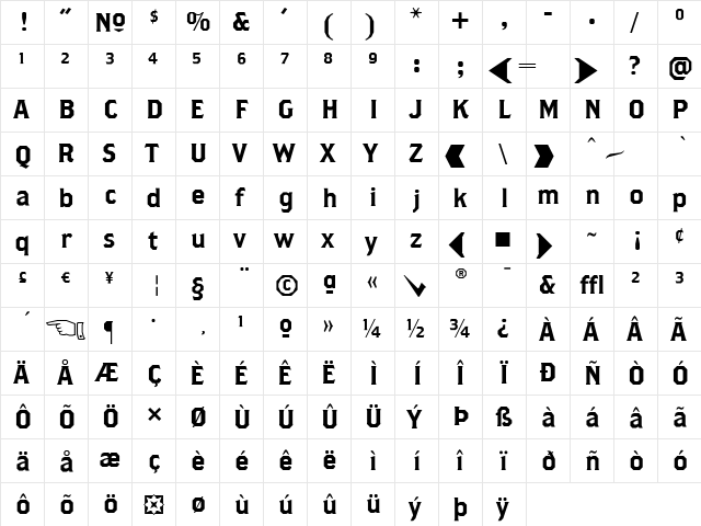 Brothers Medium  glyph index