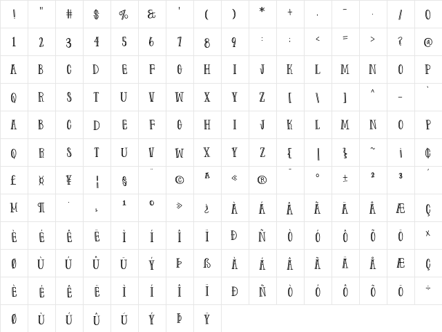 Farm to Market Fancy Regular  glyph index