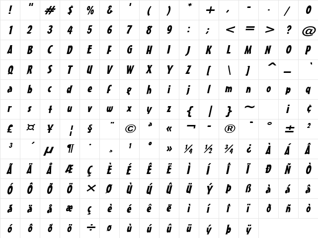 Massey-Extended Italic  glyph index