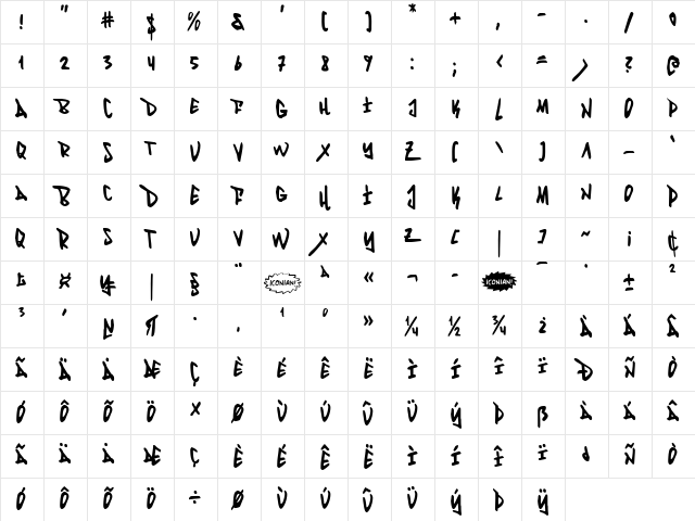 Fantom Condensed Condensed  glyph index