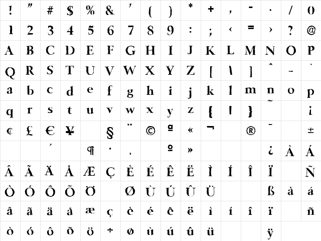 BelfastAntique Bold  glyph index