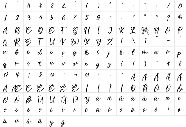 Estele Regular  glyph index