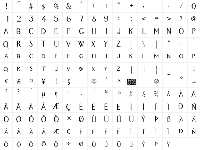 FoxTrot Regular  glyph index