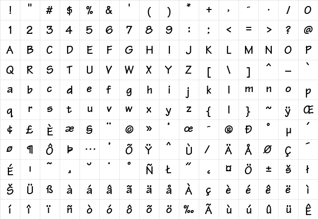 Tekton-Bold Regular  glyph index