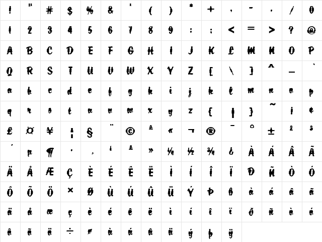 DTC Brody M44 Regular  glyph index