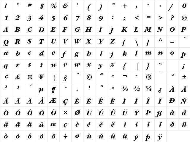 ITC Garamond Std Bold Italic  glyph index