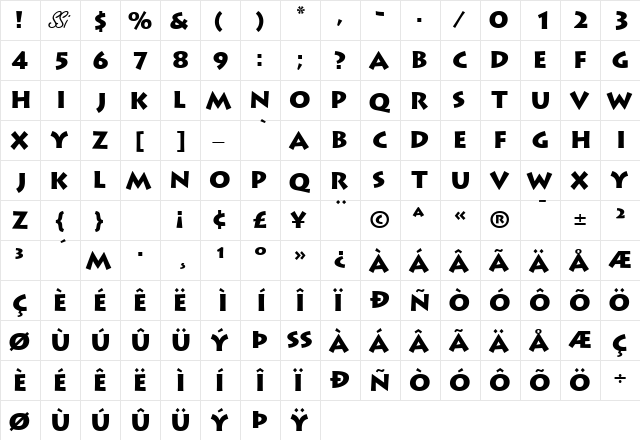 AustereBlackCapsSSK Regular  glyph index
