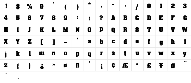 Safari ExBold Regular  glyph index
