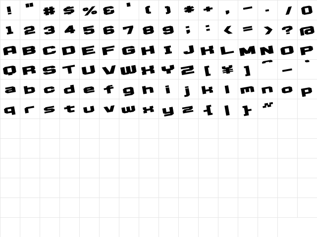 D3 Egoistism leaning Regular  glyph index