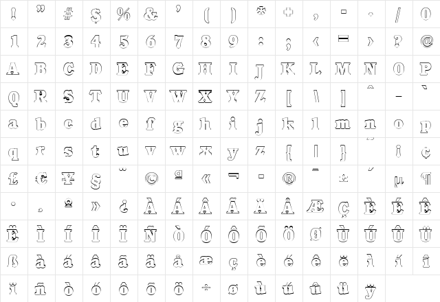DanielBeckerOutline-Heavy Regular  glyph index