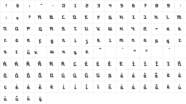 Turbon Regular  glyph index
