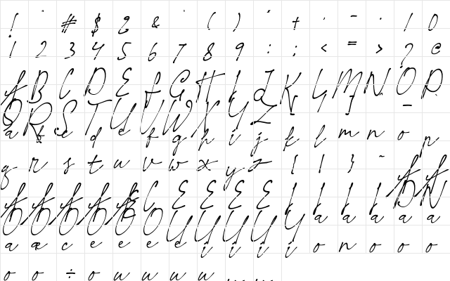 Hot Nice Regular  glyph index