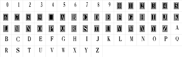 Ornate1 Regular  glyph index