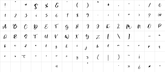 Manstro Brush Style Regular  glyph index