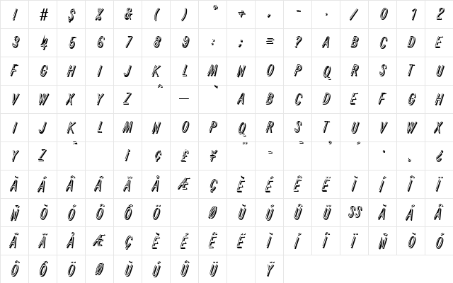 Reflex DB Regular  glyph index