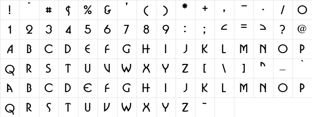 Busorama Regular  glyph index