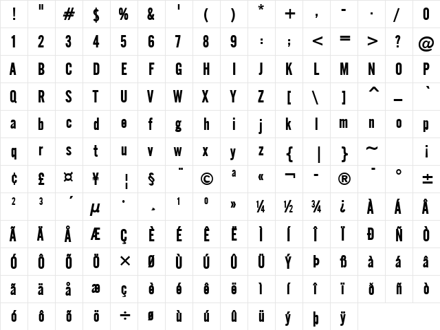 English Gothic Bold  glyph index