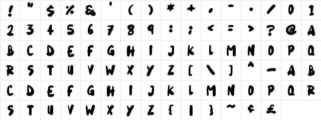 Blueberry Regular  glyph index