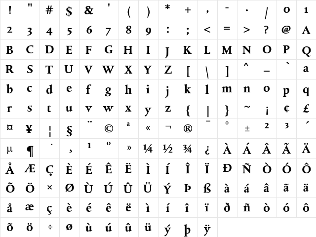 DTL Albertina ST Bold  glyph index