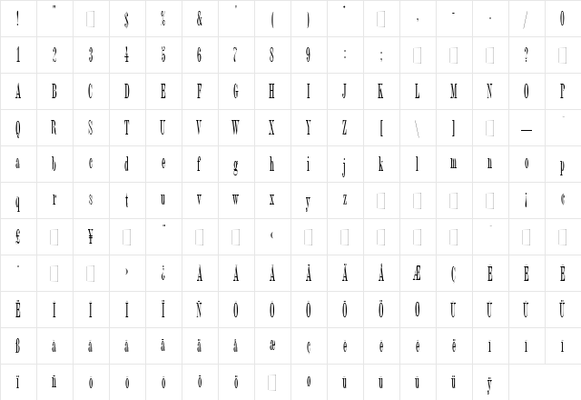Bordeaux Roman Regular  glyph index